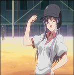  bad_aspect_ratio baseball baseball_helmet clannad fujibayashi_kyou helmet one_eye_closed solo 