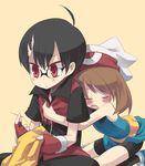  1girl borrowed_garments couple hat hetero odamaki_sapphire pokemon pokemon_special ruby_(pokemon) yuzuki_gao 