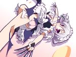  9law between_fingers izayoi_sakuya knife maid panties short_hair silver_hair solo torn_clothes touhou underwear 