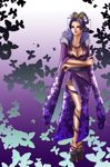  black_hair breasts cleavage crossed_arms dress full_body geta hair_ornament hair_rings hair_stick large_breasts looking_at_viewer nouhime_(sengoku_musou) purple_dress riepo_(nitro_bb) sandals sengoku_musou short_sleeves solo standing 