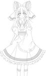  ascot bad_id bad_pixiv_id bow detached_sleeves greyscale hair_bow hair_tubes hakurei_reimu highres lineart long_hair looking_at_viewer monochrome smile solo touhou xinta 