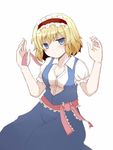  alice_margatroid blonde_hair blue_eyes bow breasts capelet cleavage dress hair_bow hairband ico_(engawa_roman) medium_breasts ribbon short_hair solo touhou undressing 
