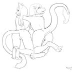  anus ass_up bent_over black_and_white breasts butt cat dragon duo feline female hug looking_at_viewer mammal monkeyspirit monochrome nude presenting presenting_hindquarters pussy raised_tail sara signature sketch xel 