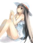  dress hat long_hair original simple_background sitting solo sun_hat sundress very_long_hair white_background xinta 