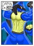  abs biceps english_text lucario male muscleartguy muscles nintendo pok&#233;mon pok&eacute;mon red_eyes text video_games 