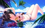  adjusting_eyewear apple_slice artist_name bad_id bad_pixiv_id beach bikini bird breasts cleavage clock_eyes cloud cocktail_umbrella coconut coconut_tree condensation_trail date_a_live day eyewear_on_head flower from_side fruit_cup hand_on_own_stomach heterochromia hibiscus highres horizon kaho_okashii knees_up long_hair looking_at_viewer looking_to_the_side lying medium_breasts ocean on_back on_ground outdoors palm_tree partially_submerged red_eyes scrunchie seagull shade side-tie_bikini sky smile solo sunbathing sunglasses sunlight swimsuit symbol-shaped_pupils tokisaki_kurumi towel tree twintails water watermark white_bikini wrist_scrunchie yellow_eyes 
