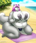  anuv beach big_breasts big_butt bipedal breasts bulge butt canine chubby clothed clothing dickgirl digital_media_(art) eyewear fox front_view full-length_portrait glasses hair half-dressed huge_breasts intersex mammal morbidly_obese nipples nude overweight purple_hair seaside sitting solo thick_thighs thong three-quarter_view topless transgender vdisco wariza 