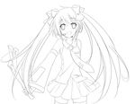  greyscale hatsune_miku lineart long_hair looking_at_viewer monochrome necktie open_mouth skirt smile solo thighhighs very_long_hair vocaloid xinta 