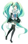  bad_id bad_pixiv_id green_eyes green_hair hatsune_miku highres long_hair simple_background solo thighhighs twintails very_long_hair vocaloid white_background xinta 