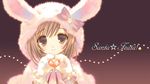  animal_costume bad_id bad_pixiv_id blush bow brown_hair english gradient gradient_background heart looking_at_viewer mittens original santa_matsuri short_hair smile solo upper_body 