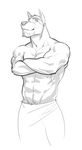  anthro beard biceps canine crossed_arms dog facial_hair fur half-dressed looking_at_viewer male mammal muscles pecs plain_background pose sketch solo standing superslickslasher topless towel white_background 