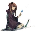  bad_id bad_pixiv_id blue_eyes brown_hair bug butterfly hair_ornament hood insect knife open_mouth original short_hair sitting smile totsu_(nikki00) white_background 