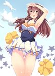  absurdres brown_eyes brown_hair cheerleader chuunibyou_demo_koi_ga_shitai! hair_ornament hairclip highres long_hair nibutani_shinka panties pantyshot pom_poms sakurayu_haru side_ponytail underwear 