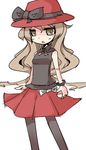  bare_shoulders blush bracelet breasts brown_eyes brown_hair female_protagonist_(pokemon_xy) hat jewelry long_hair open_mouth pantyhose poke_ball pokeball pokemon pokemon_(game) pokemon_xy ribbon serena_(pokemon) skirt 