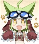  1girl attouteki_yuugi_mugen_souls compile_heart gloves goggles green_hair lowres mugen_souls paw_print welsh_(mugen_souls) yellow_eyes 