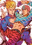  abs akira_atsushi blonde_hair blue_eyes braid bug giorno_giovanna guido_mista gun hat insect jojo_no_kimyou_na_bouken ladybug midriff multiple_boys weapon 