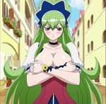  1boy :&lt; blush breasts covering_breasts embarrassed frown green_hair ixion_saga large_breasts maid mariandale newhalf torn_clothes trap 