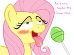  blush candy drooling english_text equine female fluttershy_(mlp) food friendship_is_magic fur hair horse innuendo lollipop mammal my_little_pony nannurs open_mouth pink_hair pony saliva slobber suggestive suggestive_food text tongue yellow_fur 
