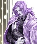  74-gou_(73-gou) diavolo formal jacket jojo_no_kimyou_na_bouken long_hair male_focus necktie purple purple_hair solo suit 