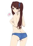  akazawa_izumi another ass back blue_panties brown_eyes brown_hair covering covering_breasts hair_ribbon heart ichihisa long_hair looking_at_viewer panties ribbon smile solo spoken_heart topless twintails underwear 