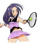  ball blush koyama_shigeru kurokawa_eren lavender_hair long_hair open_mouth precure purple_shirt purple_skirt racket seiren_(suite_precure) shirt shoes skirt smile sneakers solo sportswear suite_precure sweat tennis tennis_ball tennis_racket tennis_uniform yellow_eyes 