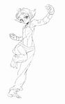  bandaid barefoot fighting_stance fingerless_gloves full_body gloves greyscale gym_leader hikiya lineart monochrome pokemon pokemon_(game) pokemon_dppt short_hair solo sumomo_(pokemon) 