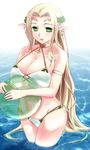  ball blonde_hair bracelet breasts celestine_lucullus cleavage elf green_eyes head_wreath huge_breasts jewelry kenjuurou kuroinu_~kedakaki_seijo_wa_hakudaku_ni_somaru~ large_breasts long_hair navel pointy_ears solo very_long_hair 