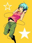  blue_eyes blue_hair dramatical_murder headphones jump jumping male male_focus nitroplus seragaki_aoba short_hair solo star 