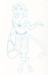  blue_and_white boots breasts cat cleavage clothed clothing feline female lagomorph line_art mammal monochrome plain_background skimpy_top white_background 
