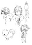  animal boots character_request collar dog dramatical_murder happy headphones jacket long_hair male male_focus nitroplus ren_(dramatical_murder) robot short_hair sketch solo 