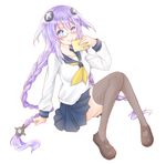  alternate_costume bespectacled blue_eyes blush braid collarbone glasses hair_ornament long_hair looking_at_viewer necota116 neptune_(series) purple_hair purple_heart school_uniform smile solo symbol-shaped_pupils twin_braids very_long_hair 