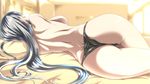  ass back breasts ebido highres long_hair lying medium_breasts on_side pale_skin panties selvaria_bles senjou_no_valkyria sideboob silver_hair solo thong topless underwear 