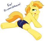  braeburn_(mlp) butt cutie_mark equine feral friendship_is_magic frienship_is_magic fur green_eyes hair horse invalid_tag looking_at_viewer male mammal my_little_pony nannurs pony solo speedo swimsuit text underwear yellow_fur 