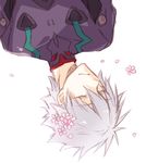  bad_id bad_pixiv_id closed_eyes flower hair_flower hair_ornament male_focus nagisa_kaworu neon_genesis_evangelion petals rebuild_of_evangelion sagari24 silver_hair solo upside-down 