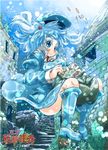  backpack bag blue_dress blue_eyes blue_hair blush dress fifiruu hair_bobbles hair_ornament hat kawashiro_nitori lowres smile solo touhou two_side_up underwater 