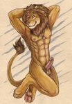  biceps caribou_(artist) erection feline lion looking_at_viewer lying male mammal necklace nipples nude penis sara_palmer solo 