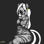  anthro anthrofied bdsm bedroom_eyes blue_eyes bondage bound breasts ear_piercing equine female friendship_is_magic half-closed_eyes kloudmutt looking_at_viewer mammal my_little_pony piercing plain_background signature sitting solo stripes zebra zecora_(mlp) 