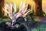  bad_id bad_pixiv_id drinking gen_6_pokemon glowing grass no_humans pika25 pokemon pokemon_(creature) pokemon_(game) pokemon_xy solo symbol-shaped_pupils tree water xerneas 