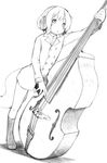  animal_ears buttons flat_chest full_body greyscale instrument long_sleeves majima_yuki monochrome music original playing_instrument short_hair simple_background solo standing white_background 
