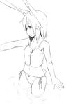  animal_ears breasts bunny_ears bunny_tail majima_yuki monochrome original panties short_hair side-tie_panties simple_background small_breasts solo tail underwear wading white_background 