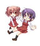  2girls chibi glasses hand_holding hidamari_sketch highres hiro kuena multiple_girls sae sae_(hidamari_sketch) school_uniform short_hair socks uniform 