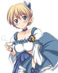  blonde_hair blue_choker blue_eyes blue_skirt blush braid choker collarbone cosplay cup cure_berry cure_berry_(cosplay) darjeeling dress french_braid fresh_precure! girls_und_panzer hair_ornament hairband heart heart_hair_ornament kaneda_mitsuko kitamura_eri precure seiyuu_connection short_hair sketch skirt smile solo teacup tied_hair twin_braids white_background wrist_cuffs 