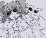  anise_tatlin bb_(baalbuddy) bling earrings jewelry long_hair monochrome necklace open_clothes open_shirt ring shirt solo stuffed_animal stuffed_toy sunglasses tales_of_(series) tales_of_the_abyss tokunaga twintails watch wristwatch 