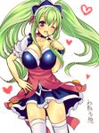  1boy breasts bulge cleavage green_hair huge_breasts ixion_saga maid mariandale menokonome newhalf panties solo thighhighs trap twintails wink 