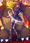  1girl animal_ears annie_hastur boots cat_ears deathklovc dress fake_animal_ears female fire flame highres league_of_legends long_hair older open_mouth red_hair short_dress striped striped_legwear thighhighs tibbers zettai_ryouiki 