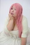  1girl asian blue_eyes breasts cleavage cosplay fat huge_breasts lowres luu_(cosplayer) obese okita_kyouko okita_kyouko_(cosplay) okusan photo pink_hair solo 
