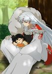  age_difference artist_request bishounen black_hair child eyes_closed facial_mark inuyasha koigoromo long_hair pointy_ears rin_(inuyasha) sesshoumaru sleeping white_hair 