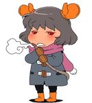  alternate_costume blowing blush boots coat ear_mittens grey_eyes mittens nazrin onikobe_rin open_mouth pants red_eyes scarf short_hair solo standing tail tail_grab touhou winter_clothes 