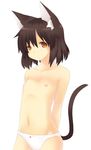  animal_ears brown_eyes brown_hair cat_ears cat_tail copyright_request flat_chest highres majima_yuki nipples panties short_hair simple_background solo tail topless underwear white_background 