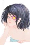  another bare_shoulders black_hair blue_eyes chin_rest eyepatch looking_at_viewer misaki_mei realistic short_hair simple_background solo womu 